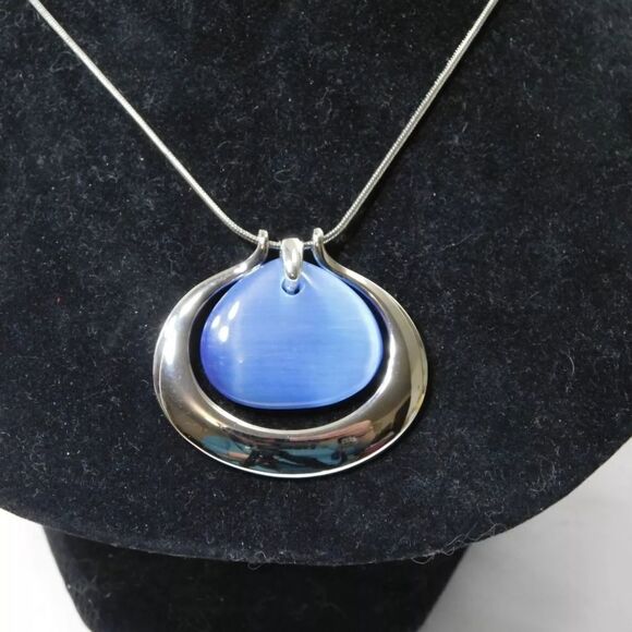 Lia Sophia Pendant Necklace, BLUE Cat's Eye, 18-21", NWOT - Picture 8 of 8